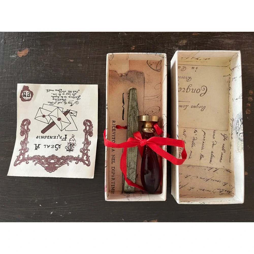 Vintage Style Wax Seal Kit Monogram Brass Stamp Green Wax Friendship Gift Set